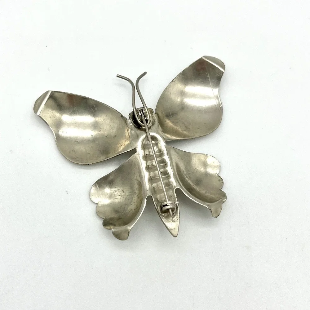 Vintage Butterfly Brooch Pin Shiny Silver Tone Insect Statement‎ Jewelry